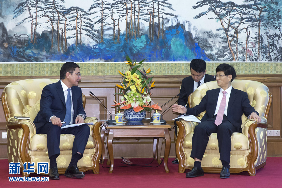 7月19日，中共中央政治局委員、中央政法委書記孟建柱在北京會見烏茲別克斯坦副總理庫奇卡羅夫。 新華社記者崔新鈺攝