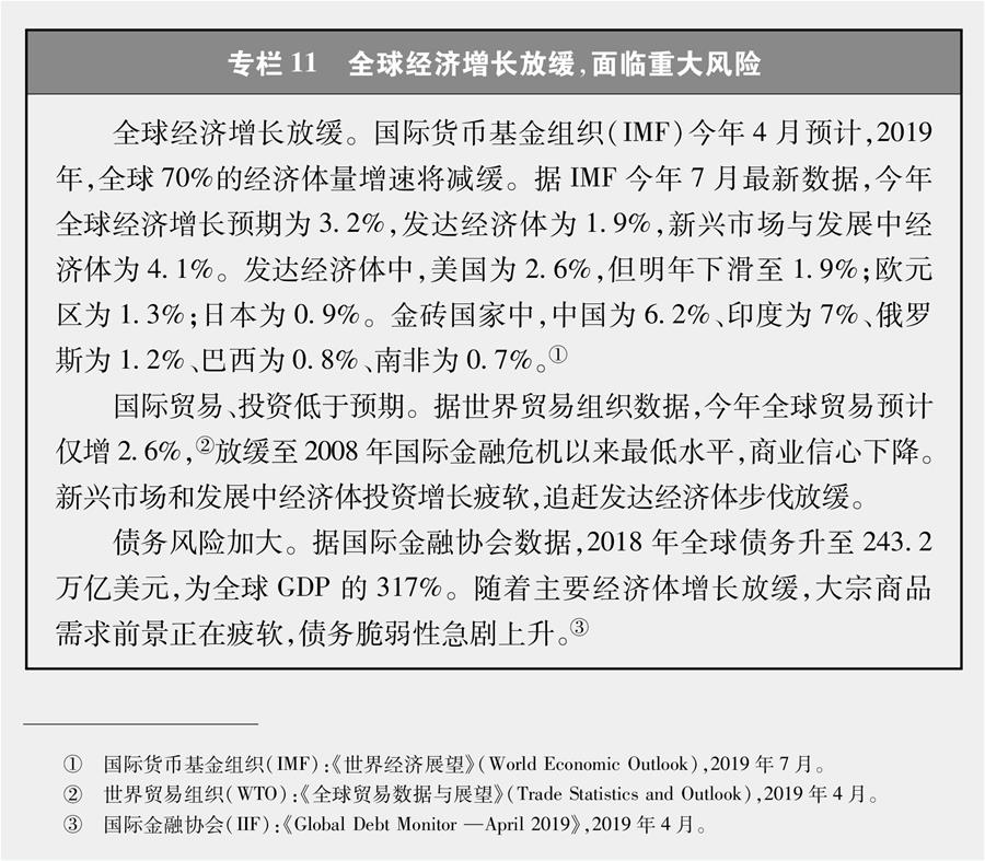（圖表）[新時代的中國與世界白皮書]專欄11 全球經(jīng)濟(jì)增長放緩，面臨重大風(fēng)險