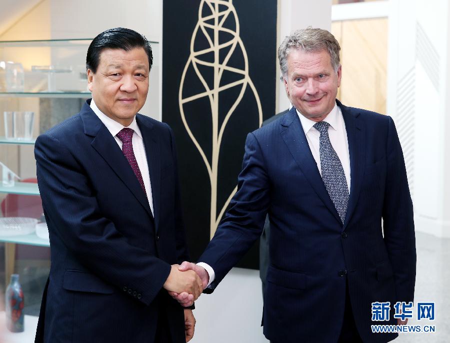 6月12日，中共中央政治局常委、中央書記處書記劉云山在赫爾辛基會(huì)見芬蘭總統(tǒng)尼尼斯特。 新華社記者姚大偉攝