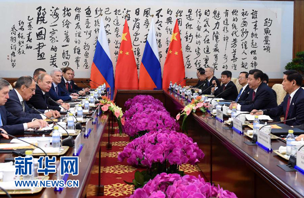 11月9日，中國國家主席習(xí)近平在北京釣魚臺(tái)國賓館會(huì)見俄羅斯總統(tǒng)普京。新華社記者 饒愛民 攝