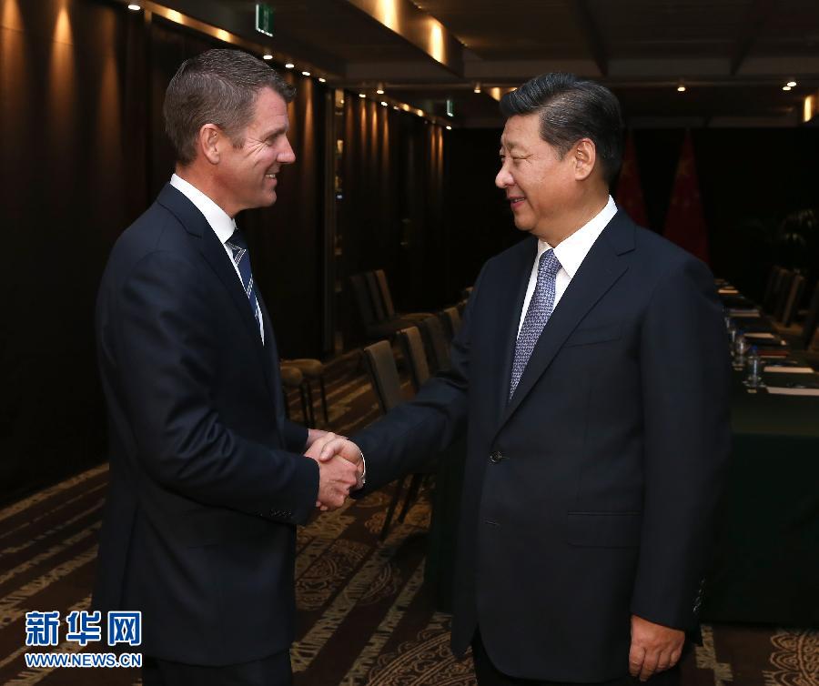 11月19日，中國(guó)國(guó)家主席習(xí)近平在悉尼會(huì)見(jiàn)澳大利亞新南威爾士州州長(zhǎng)貝爾德。 新華社記者 龐興雷 攝