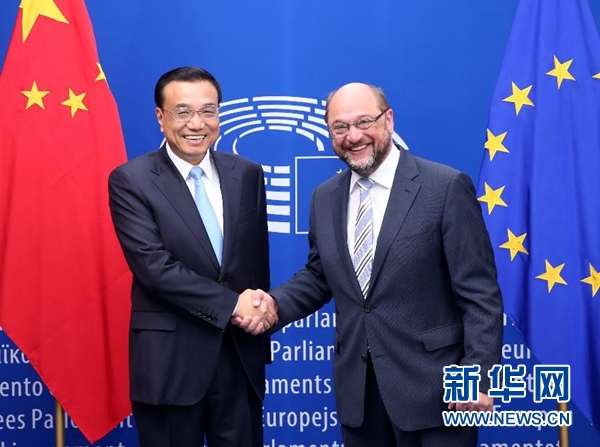 當地時間6月29日上午，國務院總理李克強在布魯塞爾會見歐洲議會議長舒爾茨。 新華社記者 龐興雷 攝