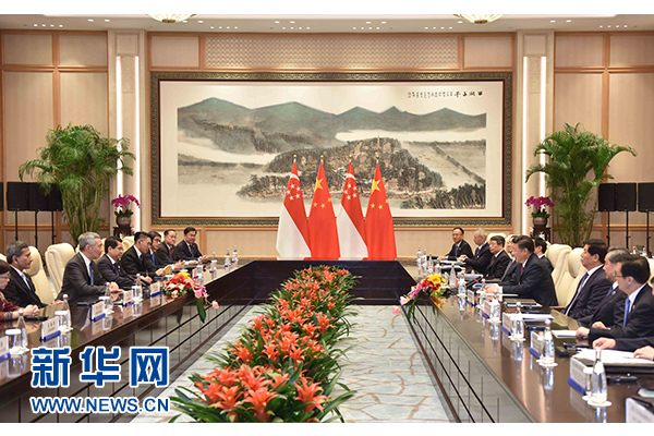 9月2日，國(guó)家主席習(xí)近平在杭州會(huì)見(jiàn)新加坡總理李顯龍。新華社記者張鐸攝